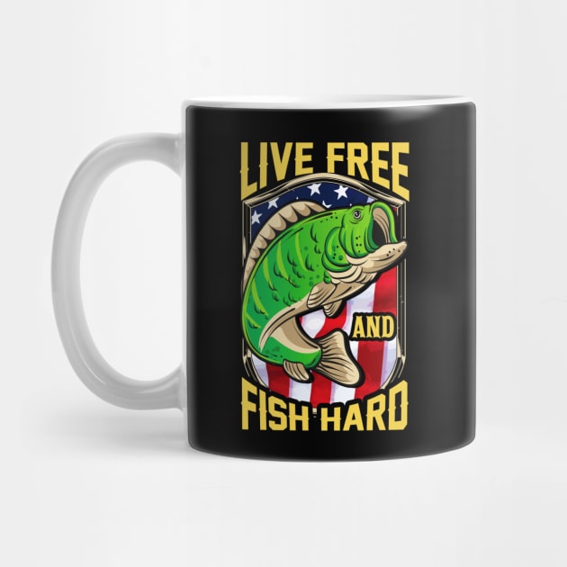 Live Free and Fish Hard Fishing Patriotic Fisher by theperfectpresents